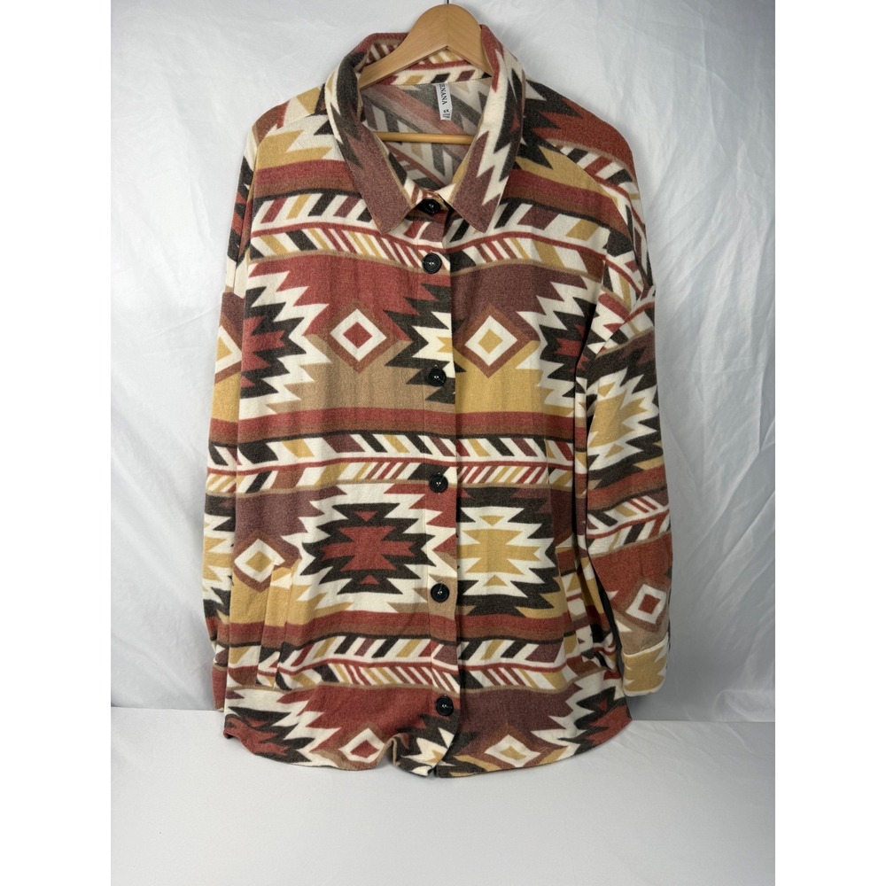 Zenana 3X Southwestern Aztec Print Shacket Oversized Button Up Jacket